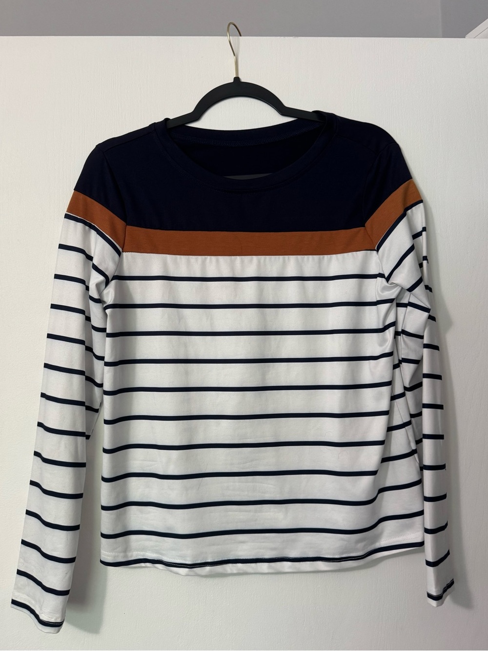 Striped Long Sleeve Top in Navy, White & Brown